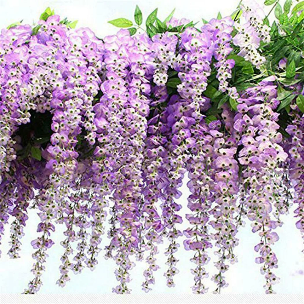 12 Bunches Fake Ivy Wisteria Hanging Flowers Artificial Plant Vine Garland for Room Garden Decorations Wedding Home Decor Purple