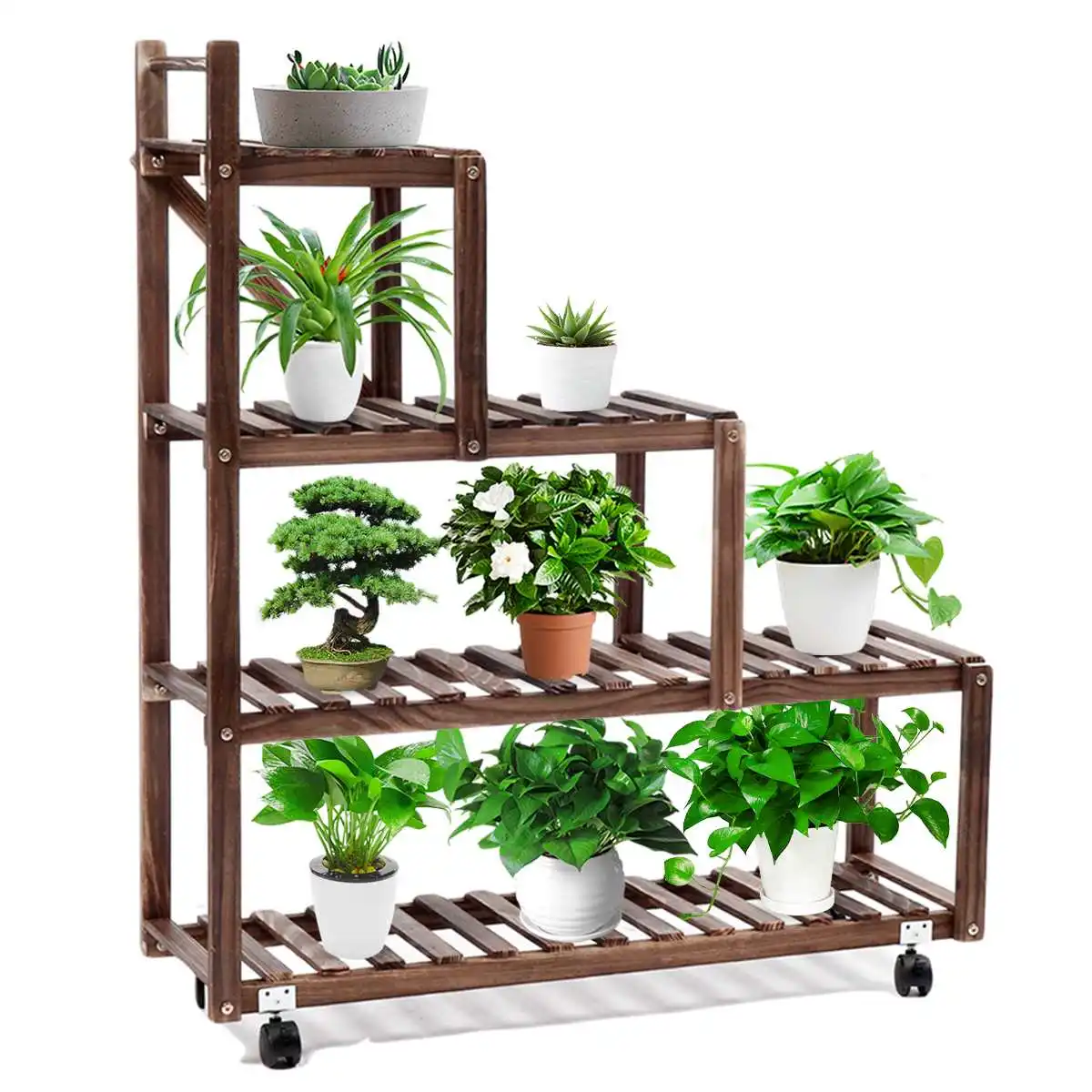 

4-Tier Wood Flower Pot Plant Stand Shelf 85x28x95cm Home Storage Display Shelf for Indoor Outdoor Yard Garden Patio Balcony