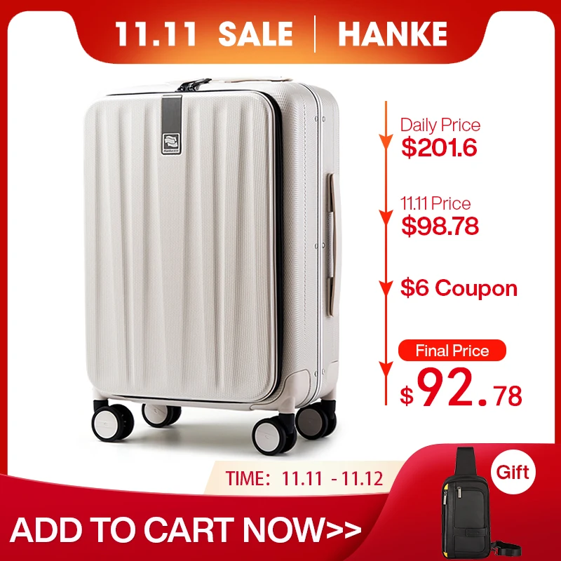 

Hanke Innovative Design 20" Carry On Suitcase 24" Travel Luggage Aesthetic Narrow Aluminum Frame PC Hardside Spinner Wheel H9860