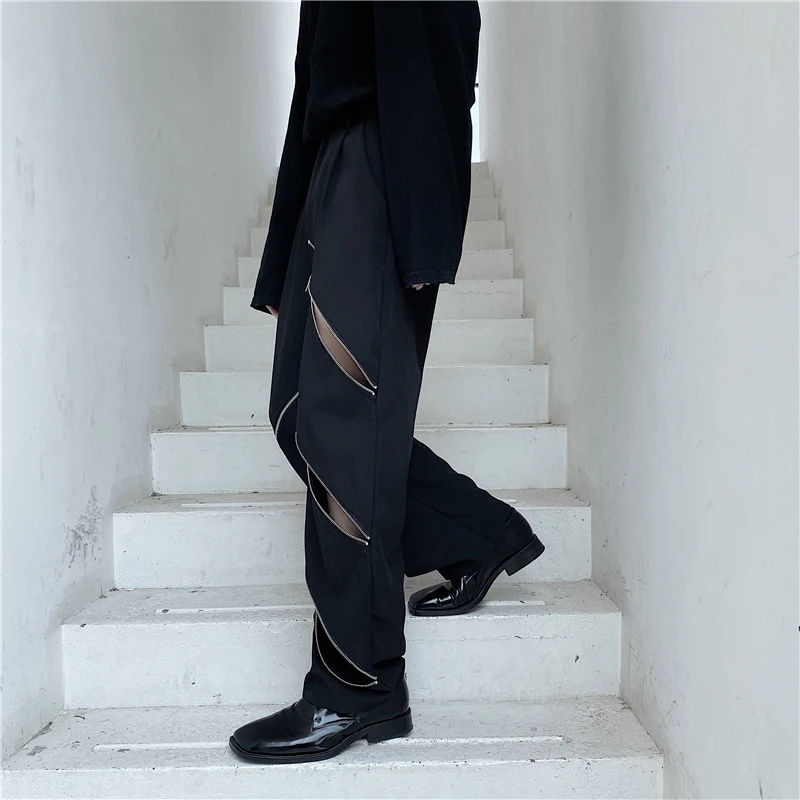 Брюки мужские прямые на молнии уличные модные штаны в стиле хип-хоп повседневные