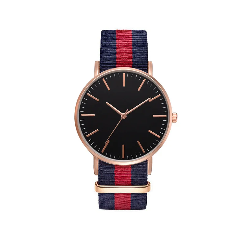 

Men's Wristwatch Clock Geneva Business Mens Wrist Watch Sports ultra-thin Striped Canvas Strap Mens Quartz Watch Horloges Mannen