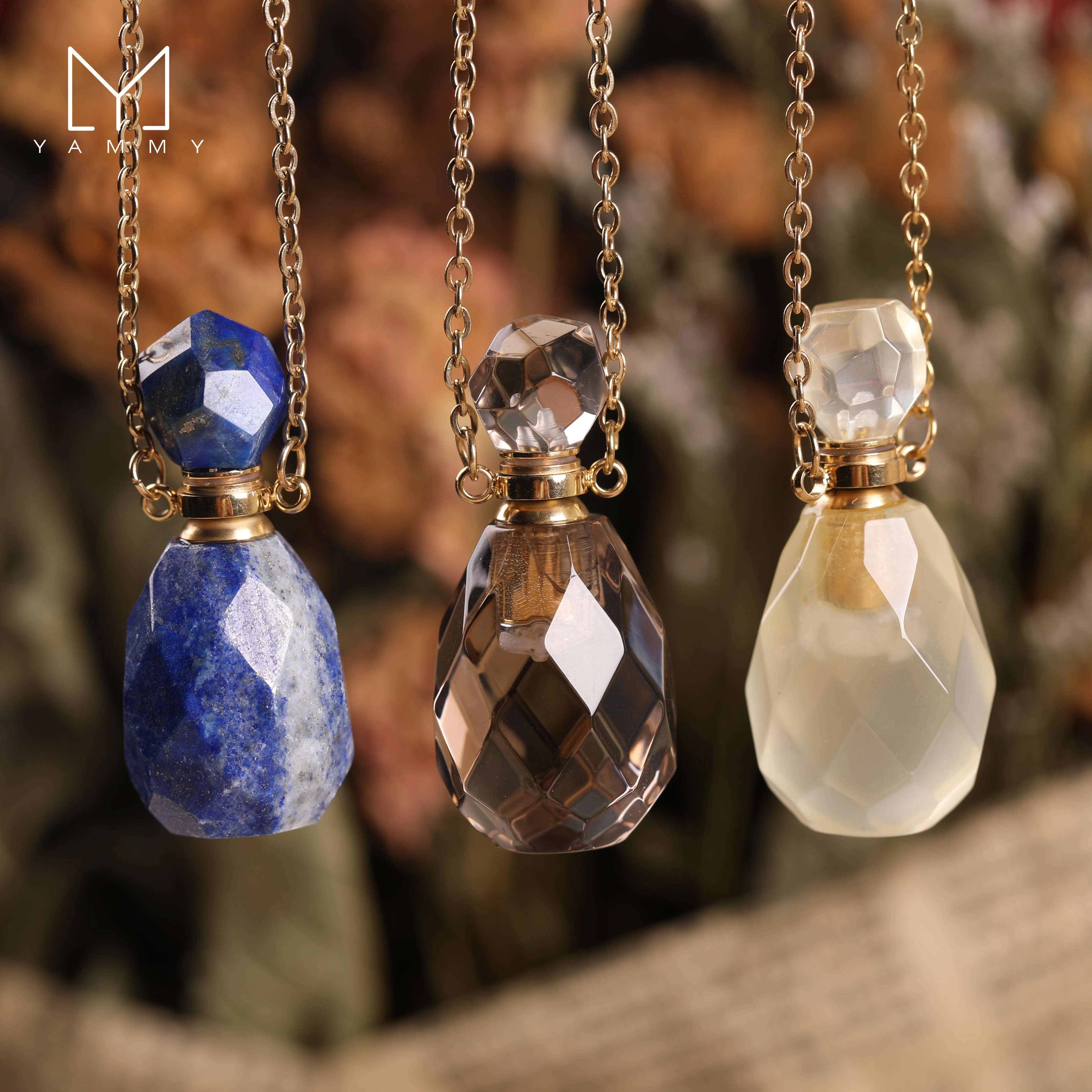 

Женская подвеска-цепочка Yammy, ожерелье из натурального кварца в форме флакона духов, с кристаллами, золотистого и серебристого цвета