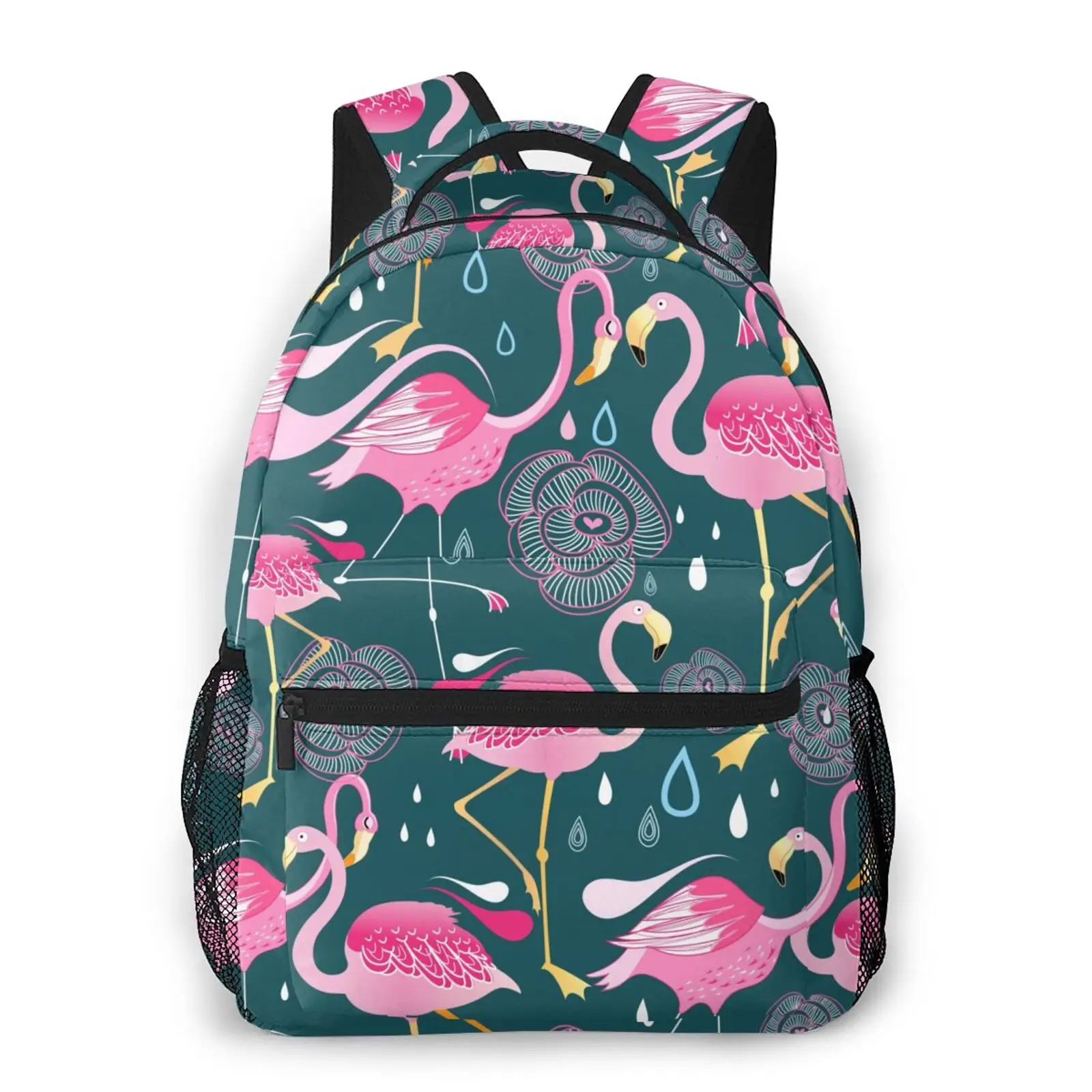 

2021 Fashion Backpack Hibiscus Flowers And Flamingos Polyester Women Backpack New School Shoulder Bag for Teenager Girl Female