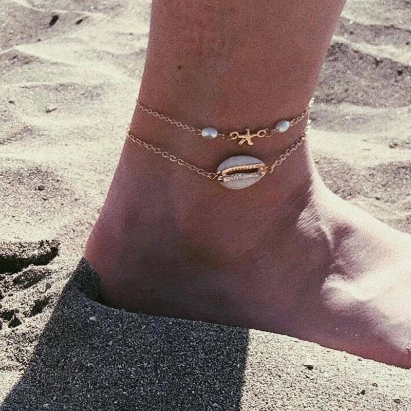 Простые Женские ножные браслеты кулон в виде сердца цепочка с бусинами черная