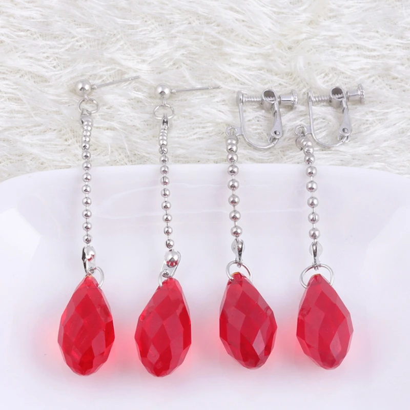 

Kurapika Earrings Hunter Anime Cosplay Red Teardrop Crystal Drop Earrings Unisex M7DD
