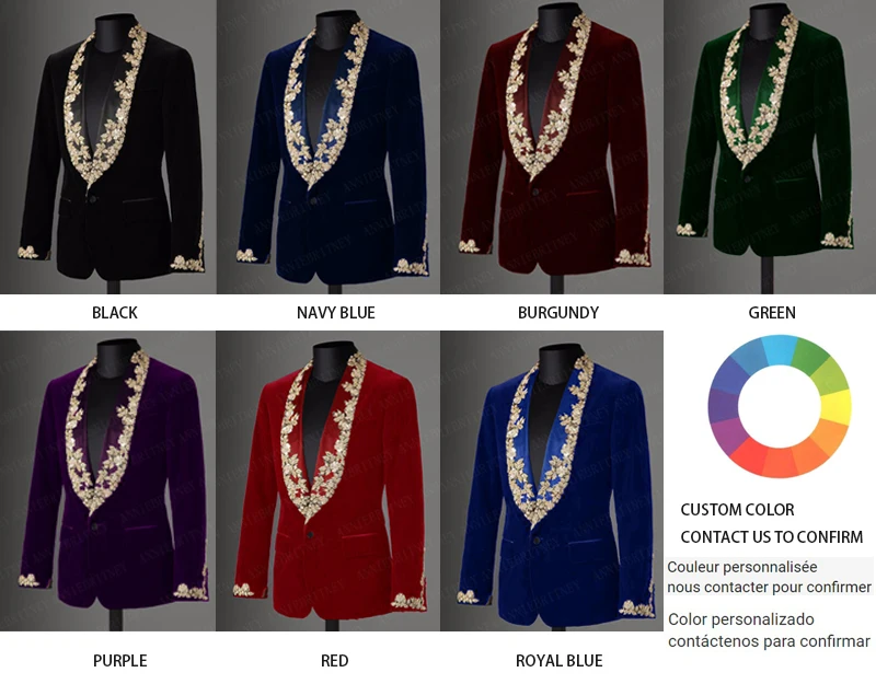 Мужской бархатный костюм ANNIEBRITNEY черный приталенный смокинг с аппликацией