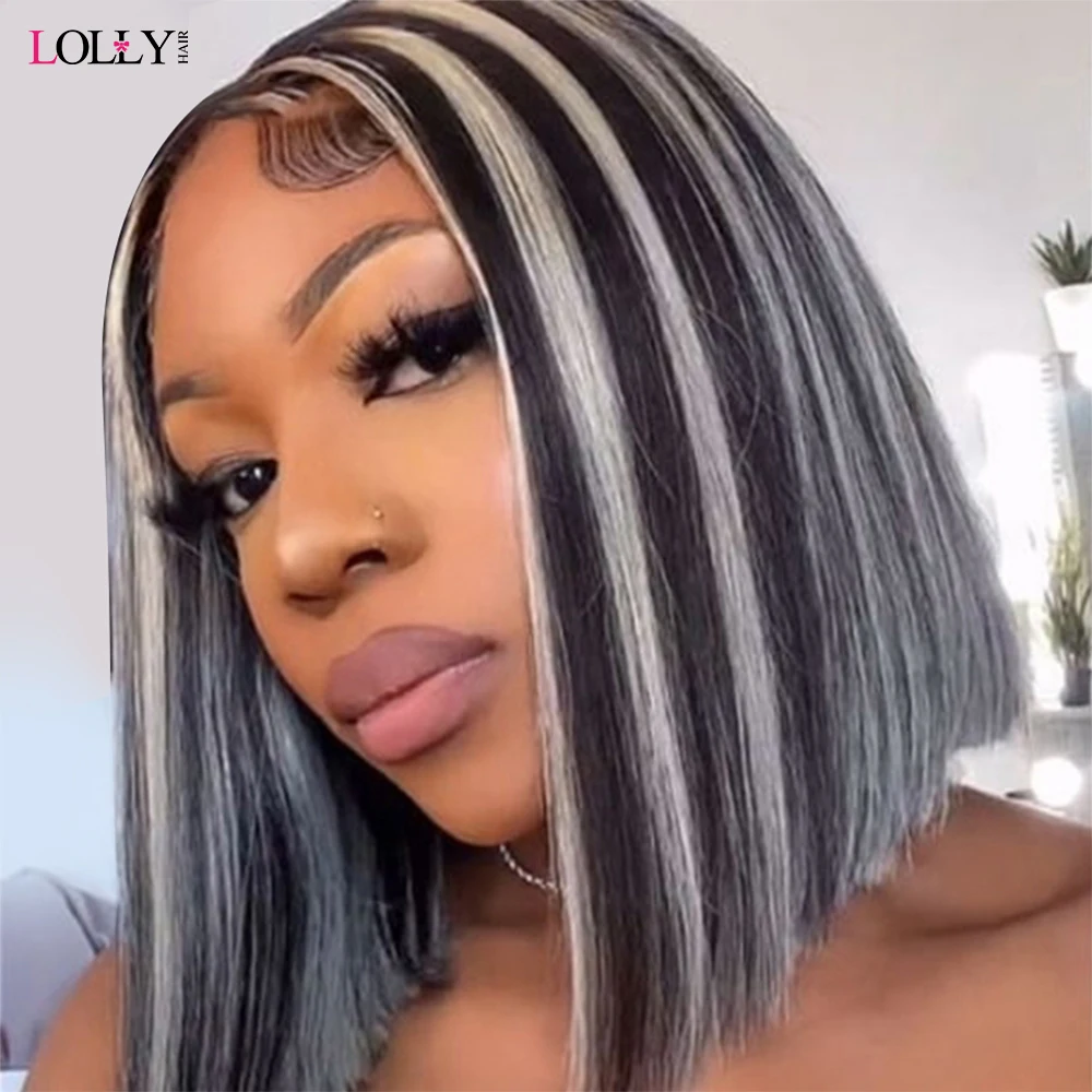 

Lolly Grey Bob Wig Lace Front Human Hair Wigs For Women Platinum Highlight Wig Human Hair Transparent Lace Wigs Ash Blonde Wig