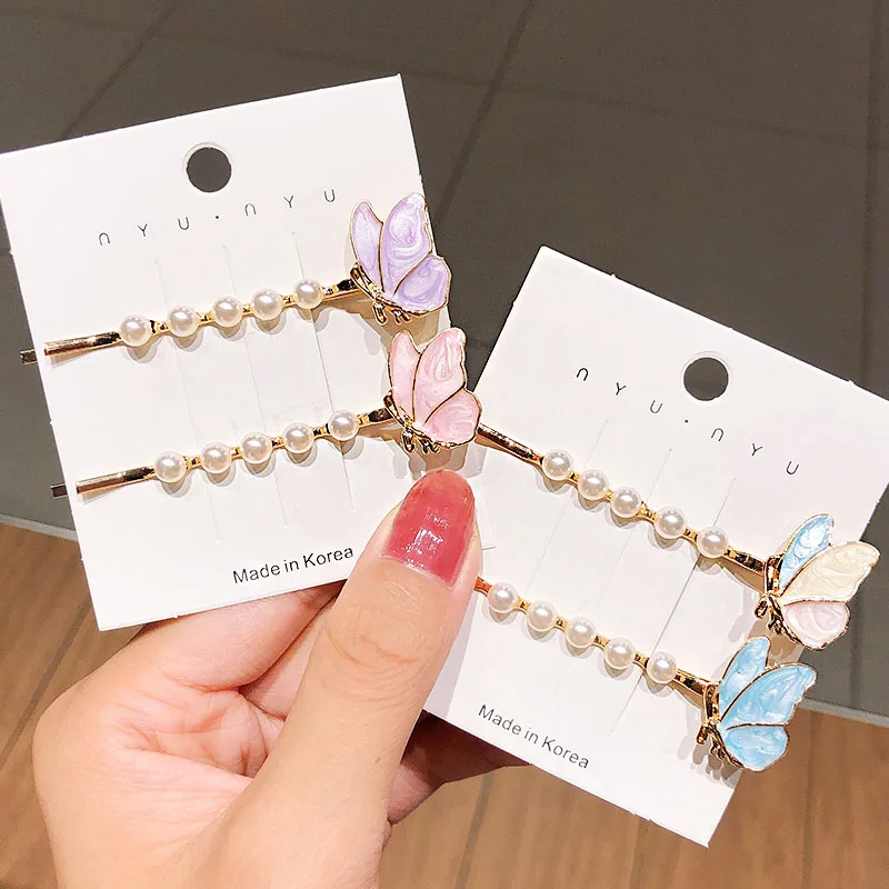 Заколки для волос 2 шт./компл. красивые заколки с жемчужинами и бабочками модные