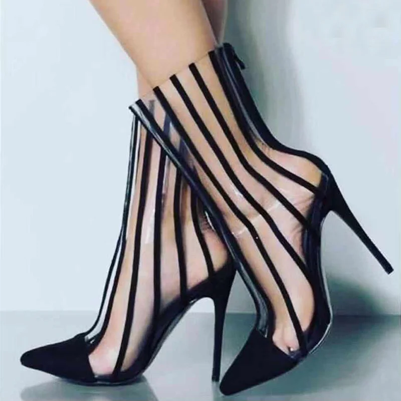 Женские босоножки туфли лодочки на высоком каблуке из прозрачного ПВХ