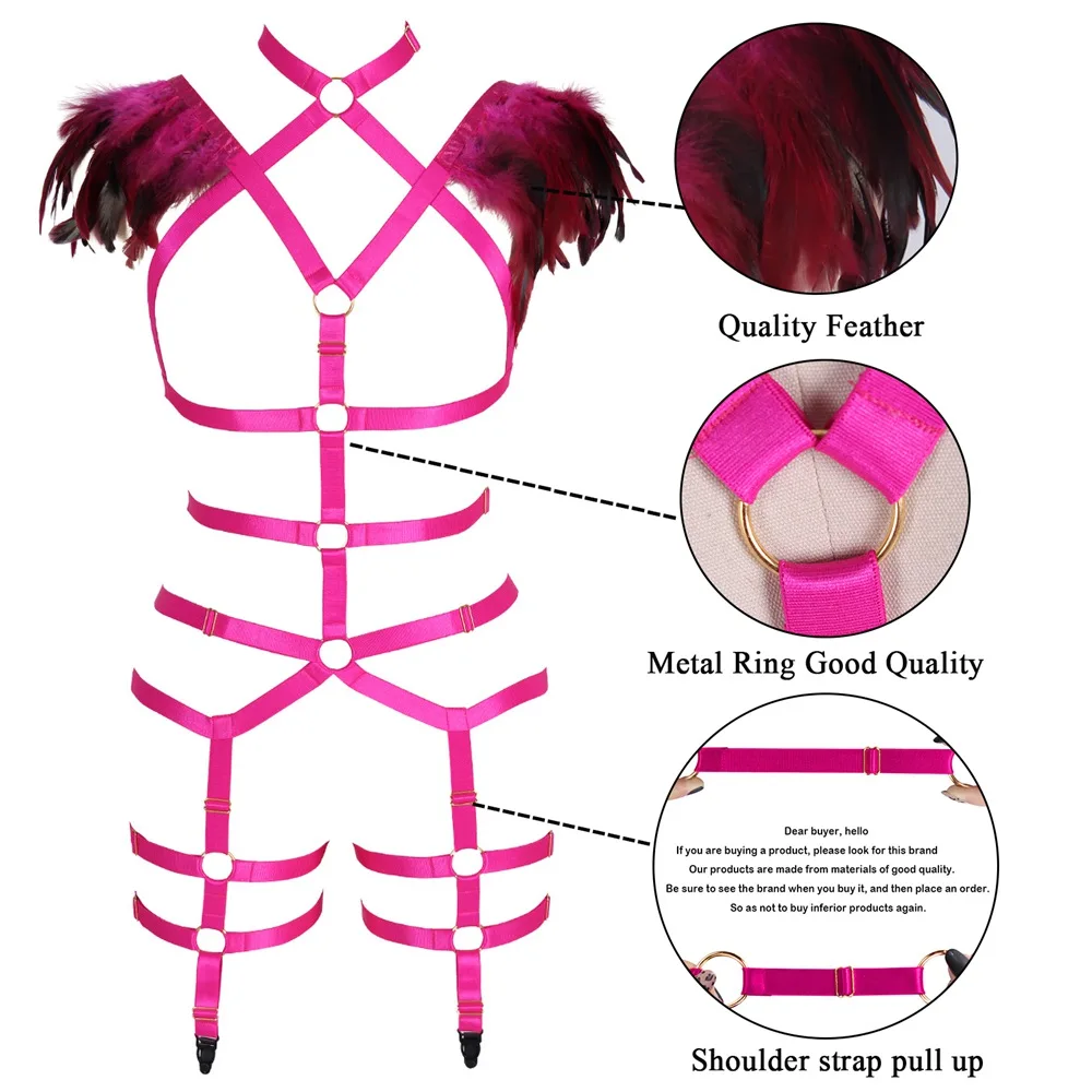 

Harness Bra Holographic Handmade Straps Bondage Buttockus Body Feathers Accessories Sexy Women's Underwear Garters Belt