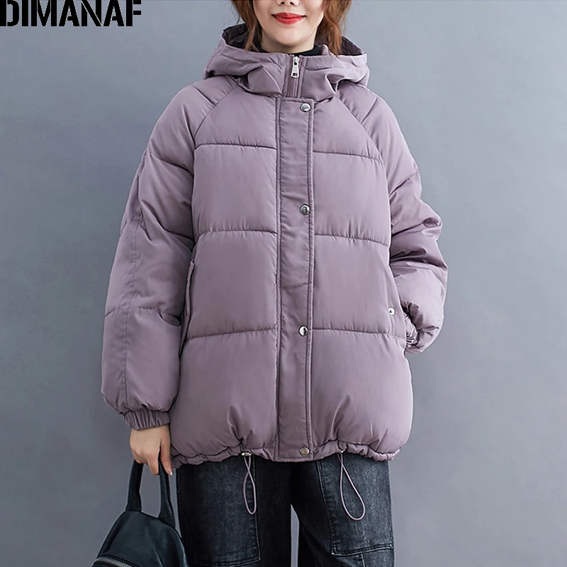 

Женская парка с капюшоном DIMANAF, свободная утепленная куртка из хлопка, верхняя одежда большого размера для осени и зимы