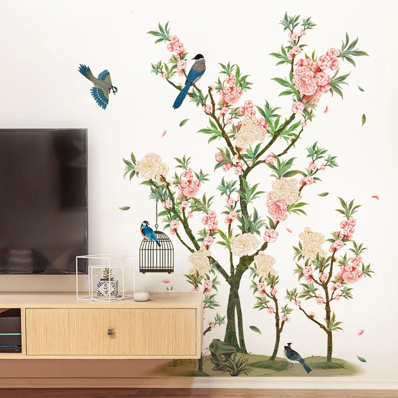 

Chinese style flowers and birds self-adhesive home decor sticker bedroom living room background wall decoration house decoration
