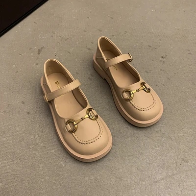 

Women's shoes leather shoes 2021 spring new fashion casual round toe metal buckle thick bottom non-slip loafers