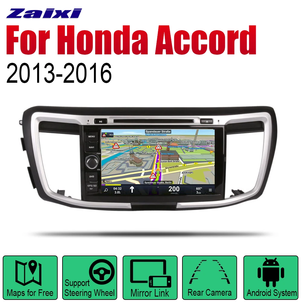 Auto Radio 2 Din Android Car DVD Player For Honda Accord 2013~2016 GPS Navigation BT Wifi Map Multimedia system Stereo