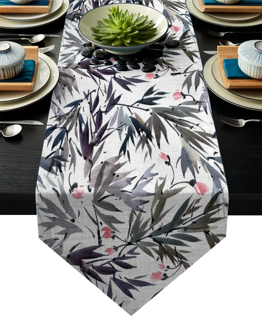 Скатерть с бамбуковыми листьями и цветами дорожка для стола свадебного