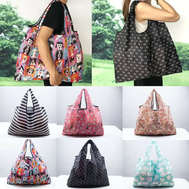 

2019New Lady Foldable Recycle Eco Shopping Bag Reusable Shopping Tote Bag Floral Fruit Vegetables Food Beach Shopping Travel Bag