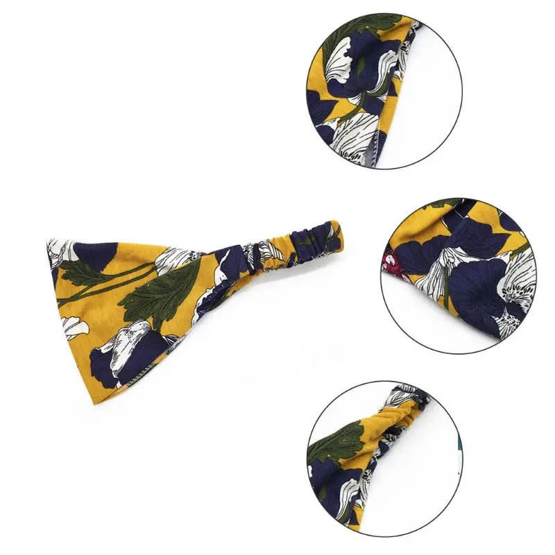 Женская богемная широкая хлопковая повязка на голову Тропический цветочный