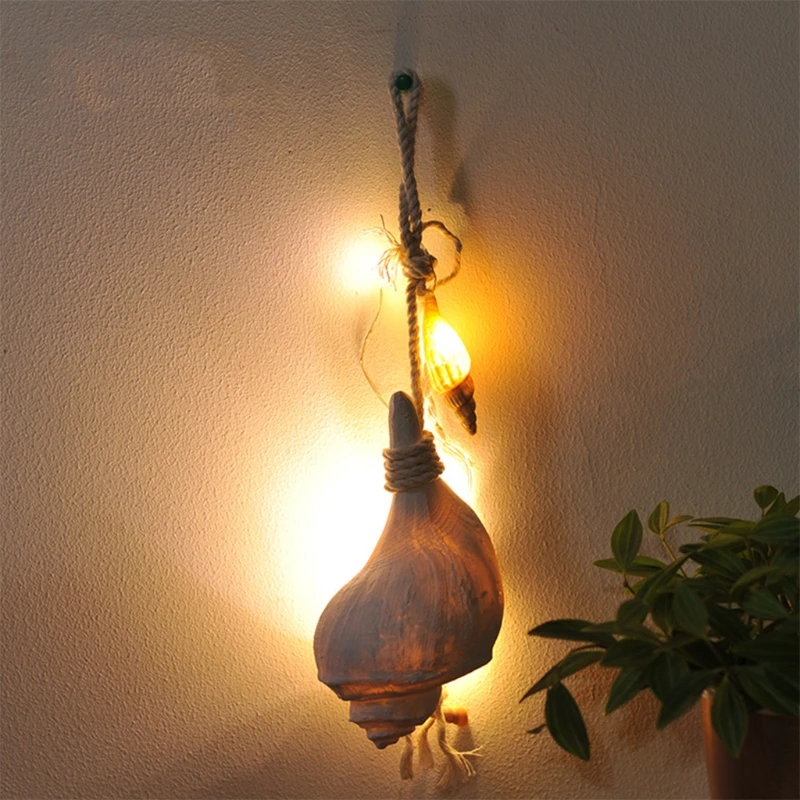 2 Pcs Mediterranean Style Resin Simulation Conch Pendant Marine LED Ornaments Gifts Home Party Beach Wall Decor | Дом и сад
