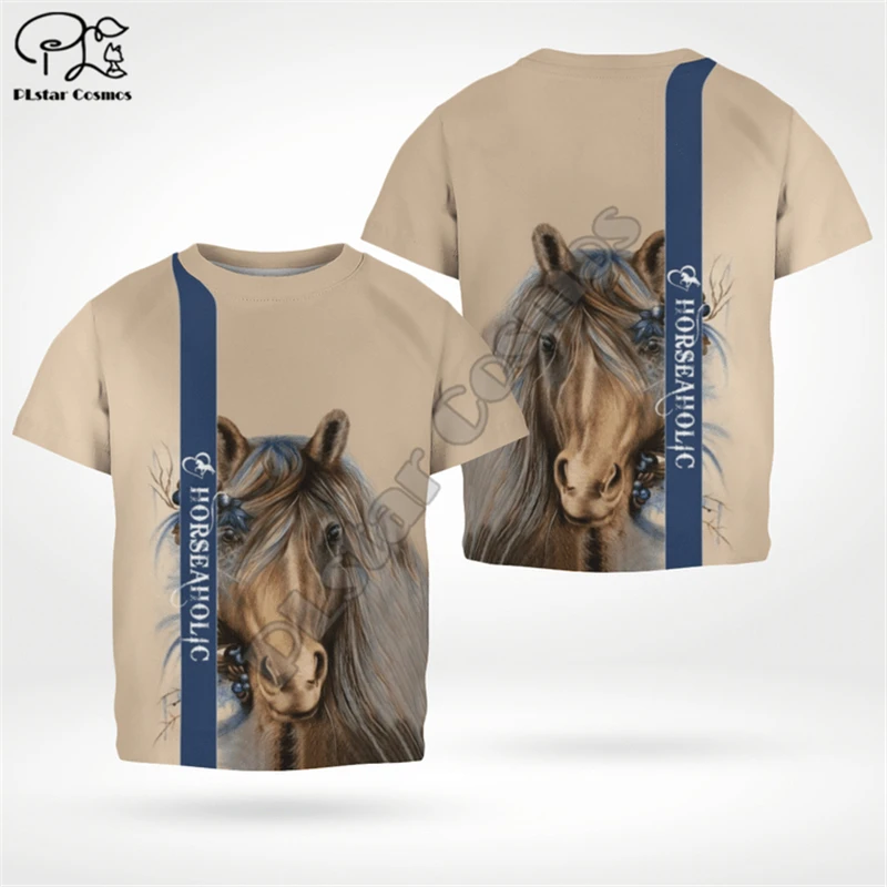 Новинка футболка PLstar Cosmos с 3d принтом красивых лошадей детский топ коротким