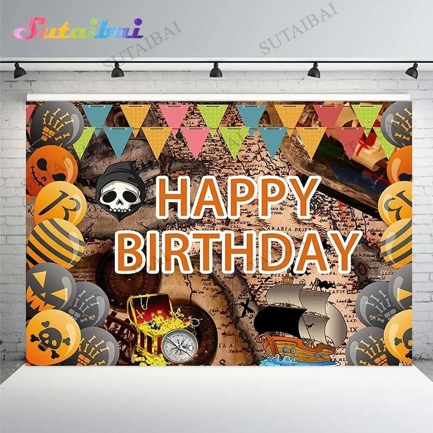 

Pirate Party Background Nautical Treasure Map Ocean Adventure Theme Boy Birthday Decoration Background Banner Photo Booth Props