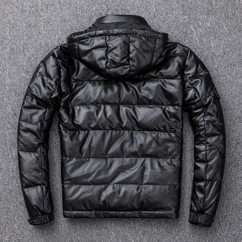 Мужская повседневная кожаная куртка с капюшоном Тонкая зимняя из натуральной