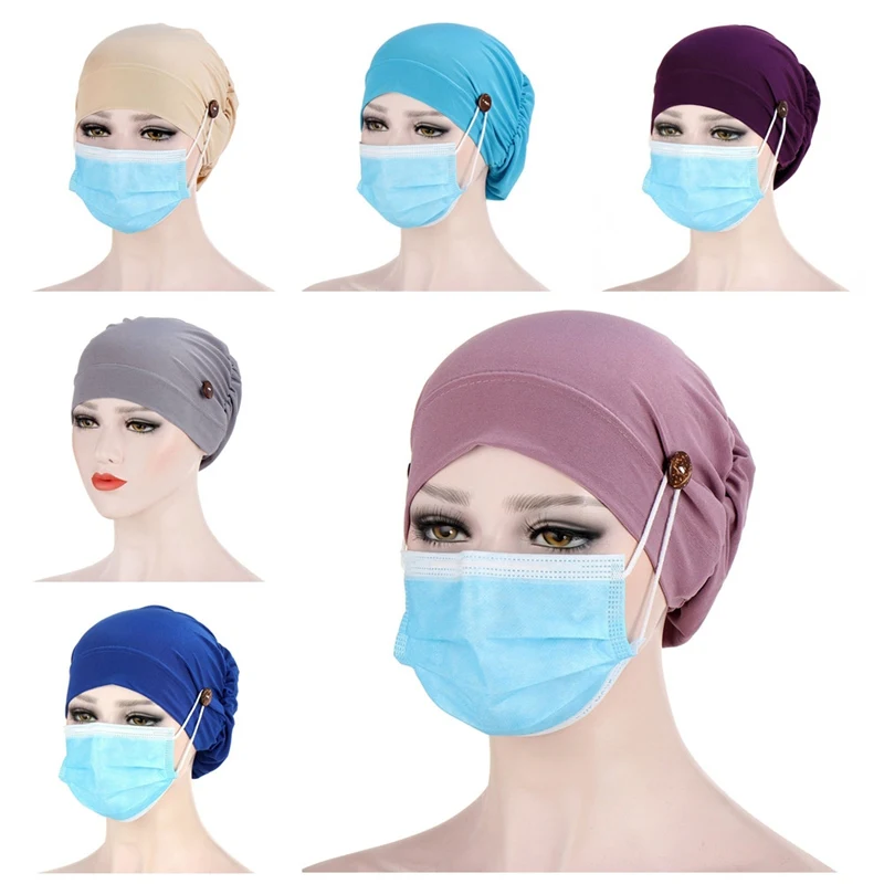 

Для женщин тюрбан Обёрточная бумага шляпа с металлической кнопкой Головные уборы платок капот внутренние хиджабы Кепки мусульманский хидж...