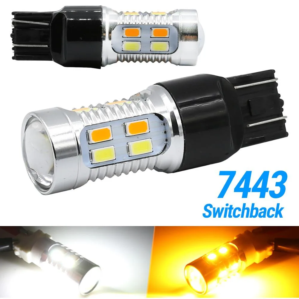 

Auto LED Light Bulbs Bright Car DRL Lamp Switchback T20 White/Amber 2Pcs