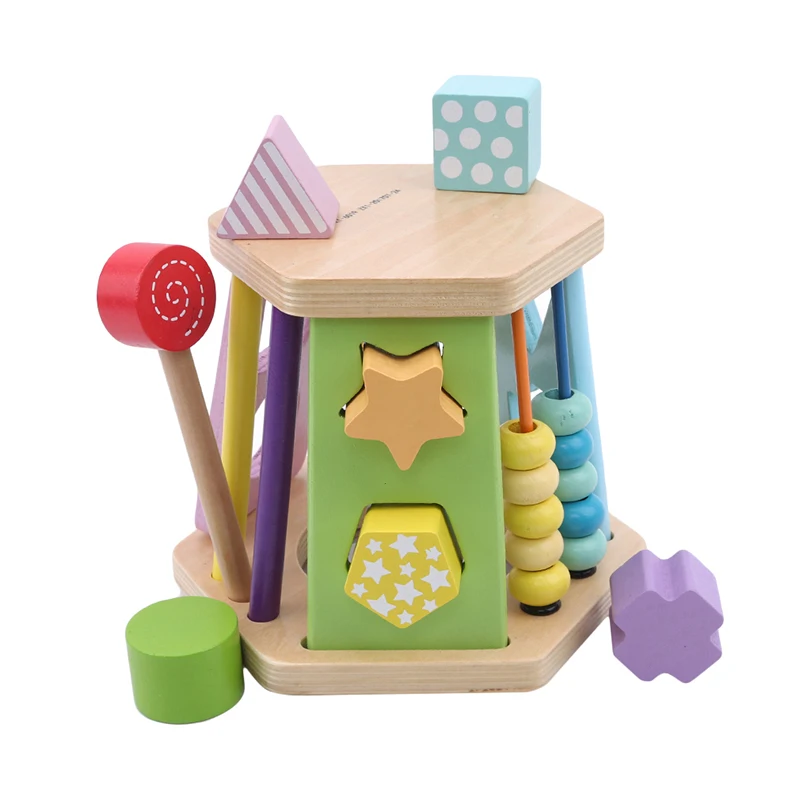 

Детская многофункциональная деревянная головоломка для строительства, шестисторонняя форма, когнитивные барабаны для раннего обучения