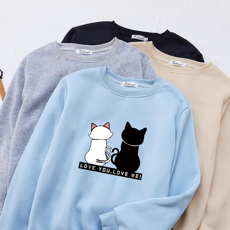 Женская толстовка с принтом Свободный пуловер круглым вырезом и подкладкой