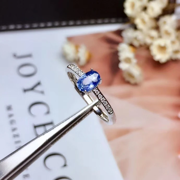 

Elegant simple Small round Natural blue sapphire gem ring S925 silver natural gemstone ring girl women party gift fine jewelry
