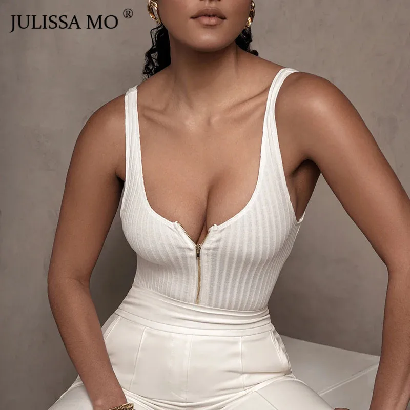 Женское трикотажное боди в рубчик JULISSA MO комбинезоны без рукавов на молнии