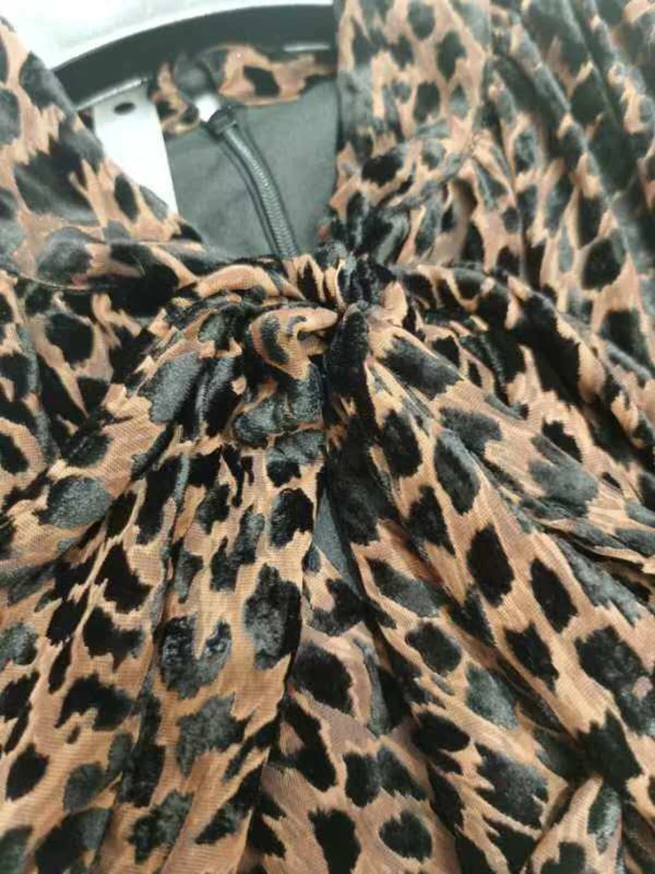

Ailigou Leopard Print Dress For Women Round Neck Puff Sleeves And Belt High Waist Retro Bow Female Dress Autumn Fashion