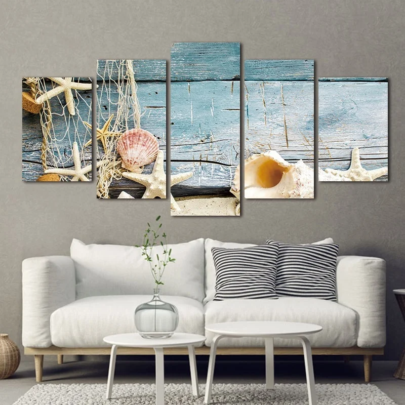 

5 Pieces of High-definition Printable Beach Shell Poster Artwork Wall Living Room Bedroom Office Home Decoration Without Frame