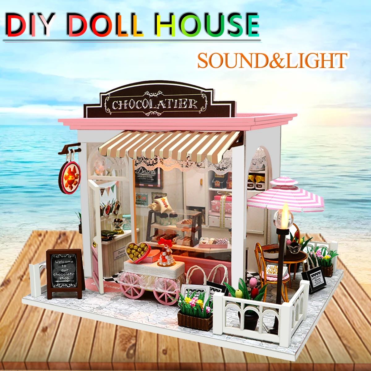 

LED Wood DIY Cocoa's Whimsy Assemble Doll House with Sound Light Model Toy