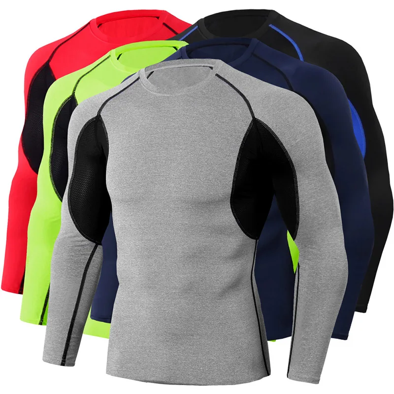 

Newly Mens Tight Fitness Athletic T-shirt Stretch Quick-drying Round Neck Long-sleeved T Shirt