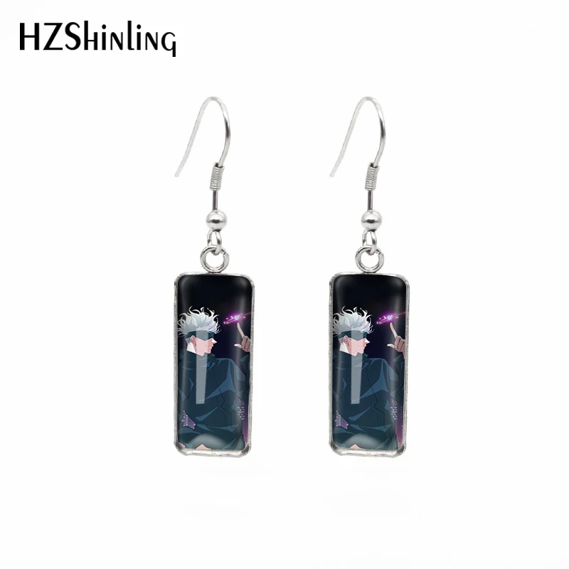 

Jujustu Kaisen Itadori Yuji Gojo Satoru Pattern Stainless Steel Rectangle Hook Dangle Drop Earrings Glass Cabochon Ear Jewelry