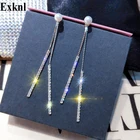 Exknl длинные кисточки Кристаллы Стразы, Серьги серебряного цвета с жемчугом, висячие серьги для женщин, свадебные украшения для невесты, подарки