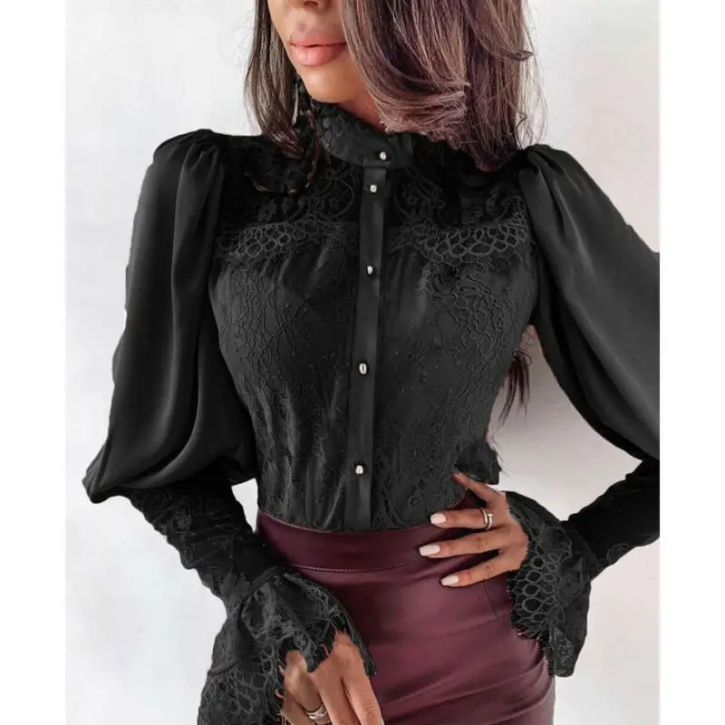 Лидер продаж Женская однотонная кружевная блузка в стиле пэчворк шикарная