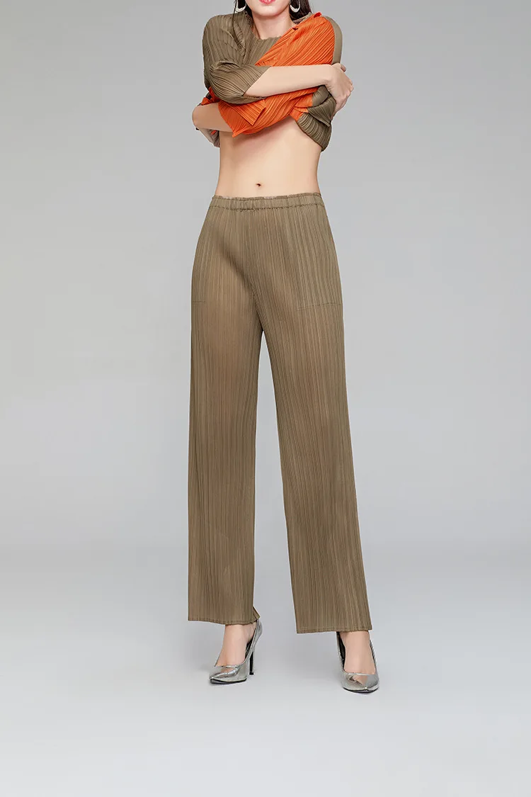 HOT SELLING Fashion miyake pleated casual pants straight pants female trousers  IN STOCK