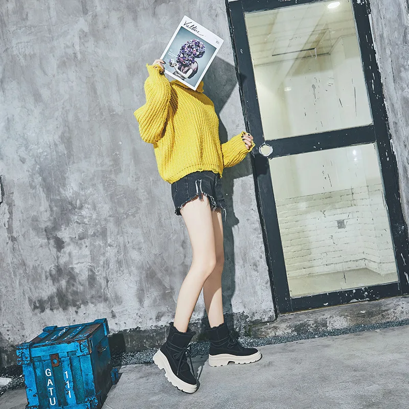 SWYIVY/обувь на танкетке из нубука женские зимние ботинки коллекция 2019 года Модные