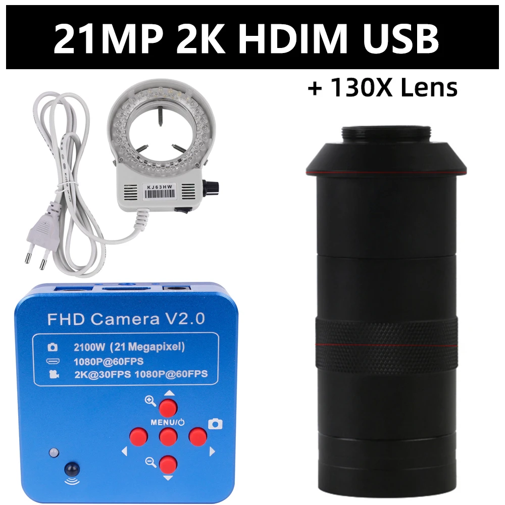 

1080P 60FPS 2K 21MP HDMI USB Industrial Electronic Digital Video Microscope Camera Video Recorder + 56 LED White Ring Light