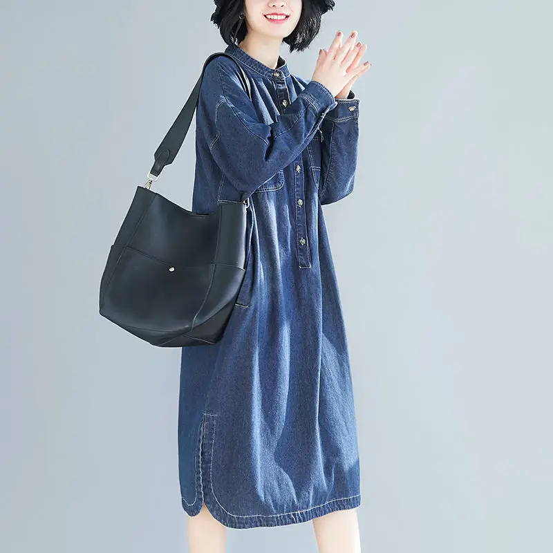 Женское джинсовое платье средней длины свободное однотонное винтажное