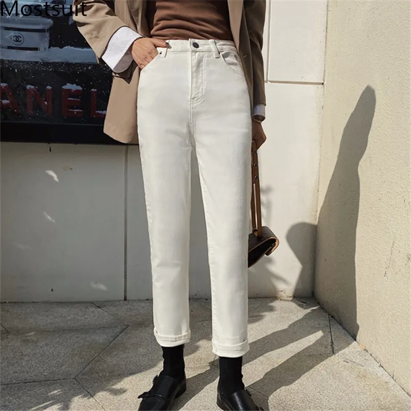 

Женские джинсовые брюки-карандаш на пуговицах, повседневные однотонные брюки до щиколотки с высокой талией, осень 2020