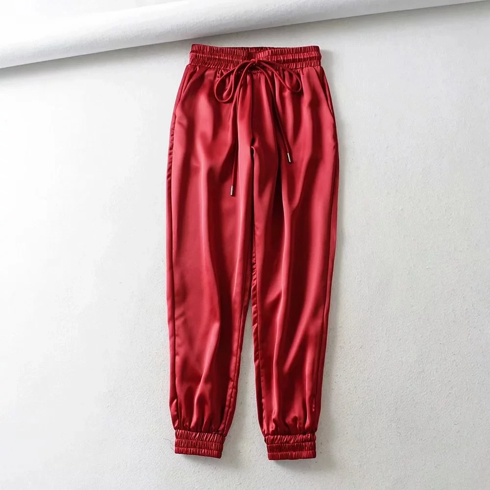 

Vintage black harem pants joggers women pants Satin elastic high waist pants women Streetwear female trousers sweatpants autumn