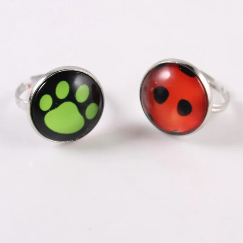 

New Fashion Ladybug Girl Round Glass Cabochon Silver Plated Ring Cute Ladybug Women Child Gifts Cartoon Alloy Ring Jewelry