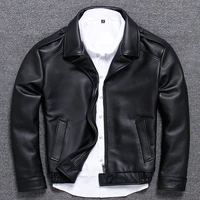 head layer cowhide clothing male pilot jacket mens short fund lapel genuine leather locomotive serve business real