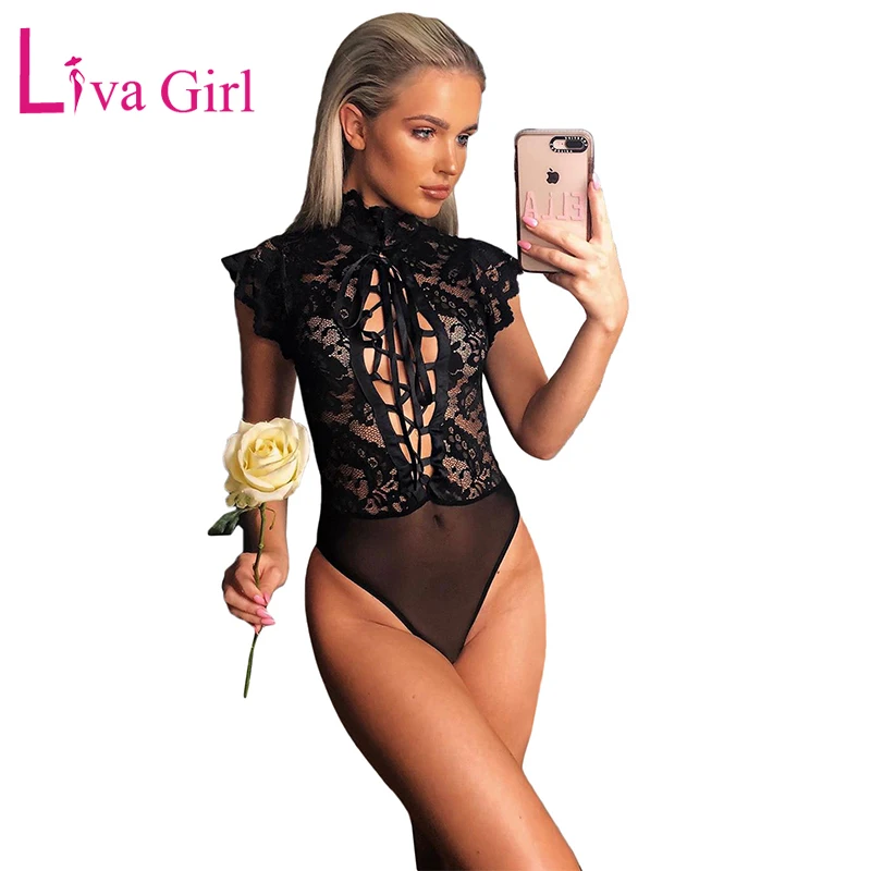 LIVA GIRL в готическом стиле шикарные черные кружевные боди Для женщин на шнуровке