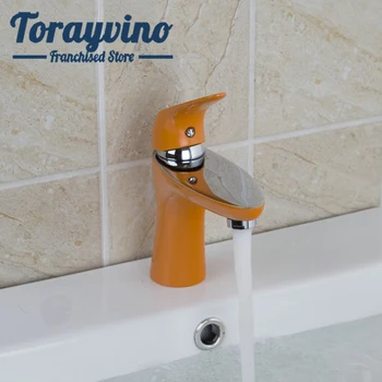 Bathroom Sink Basin Faucets Torneira Short Orange Spray Painting Euro Style Square Bathroom Single Handle Sink Faucet Mixer Tap
