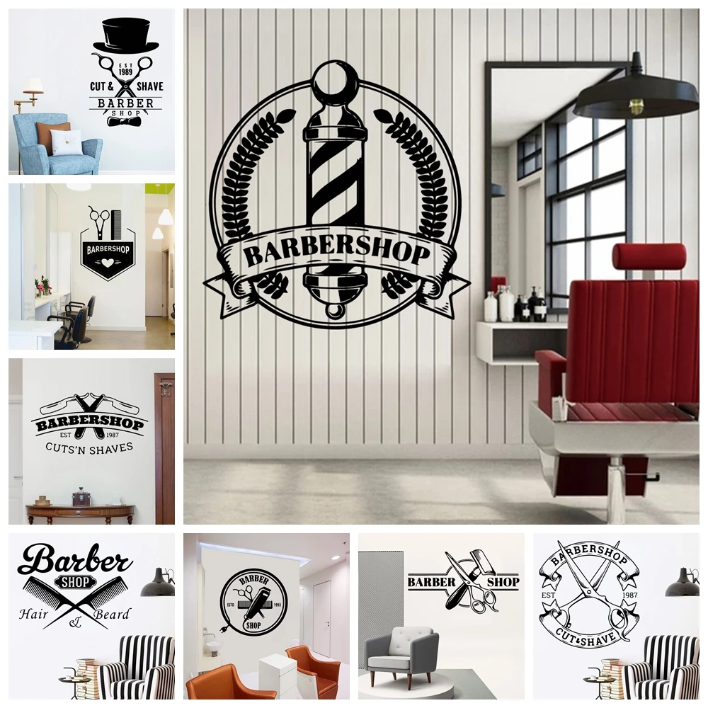 

Cartoon barber Shop Decal Removable Vinyl Wall Stickers Poster For Haircut Room Decor Vinyl Wall Decals Barber Shop Wallpaper