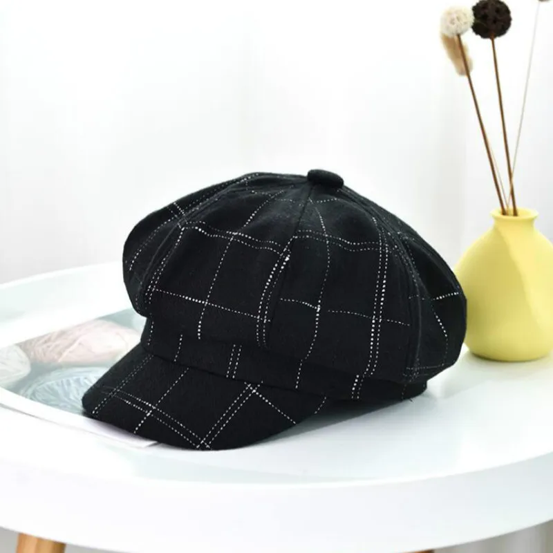 Винтажная клетчатая кепка газетчика Осень Зима Ретро восьмиугольная модная